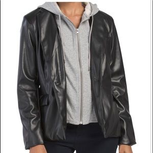 Rachel Zoe Faux Leather 2 in 1 Faux Leather Black Blazer Hoodie NWT